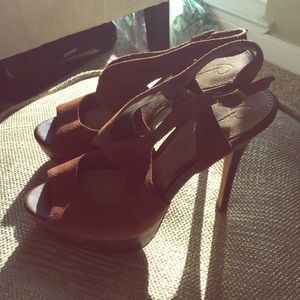 Brown suede high heel.